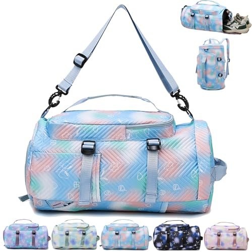 AUNGKWANG Yogatasche Groß, Sporttasche Mädchen, Wasserdicht Turnbeutel, Reisetasche Kinder, Gym Bag, Schwimmtasche, Sportrucksack, Trainingstasche mit Schuhfach & Nassfach (Blau)