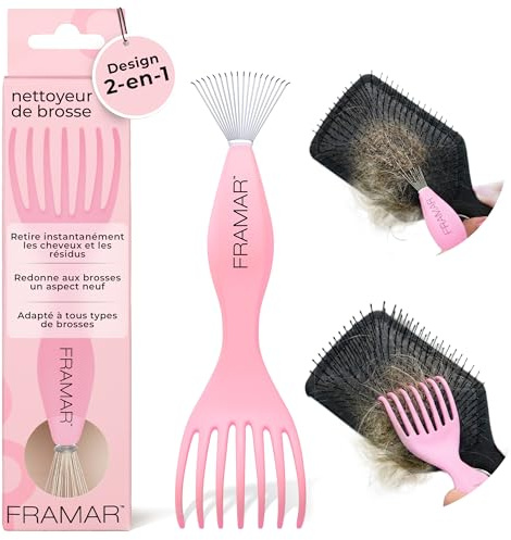 FRAMAR Bürstenreiniger für Haarbürste, 2-in-1 Reinigung, Rosa | Entfernt Haare und Ablagerungen sofort von Haarbürsten und Detangler Bürste; Comb Cleaner für alle Typen