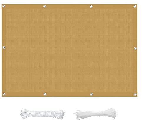 Vela ombreggiante color cachi, 2,6 x 3,8 m, 95% UV, traspirante, per patio e cortile, include fascette per una facile installazione