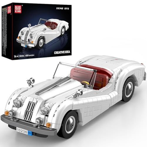 Mould King 10236 Classic Vintage Convertible Car Building Sets, White Retro Sports Car Building Block Kit, Collectible Model Cars Kits for Adults & Teens 14+ (1302+ Pieces)