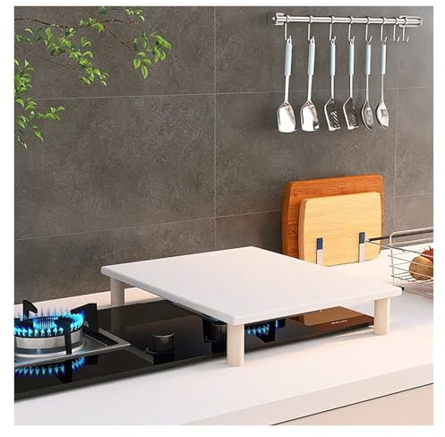 WAHHWF Solid Wood Gas Hob Cover, Single/Double Portable Stovetop, Kitchen Storage Rack with Legs for Gas Stoves & Induction Cookers(White,40x30x9.6cm/15.7x11.8x3.8in)