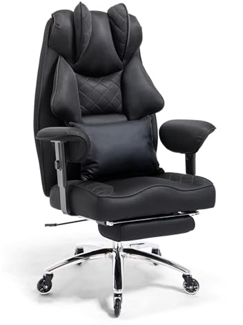 Asukale Ergonomischer Bürostuhl 200kg, Chefsessel mit Fußstütze, Schreibtischstuhl mit Lendenkissen, Bequem XXL Breiter Sitzfläche, verdickte Gepolstert, Höhenverstellbar, Mesh-Stoff