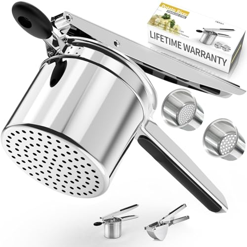 SPEENSUN Potato Ricer Masher,15oz and 2 Interchangeable Fixed Disc Cups for Fluffy Mashed Potatoes, Detachable and Heavy Duty Potato Ricer Stainless Steel with Silicone Handle