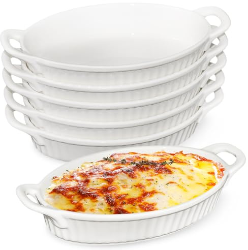 6er Set Klein Keramik Auflaufform, 450 ml Klein Auflaufformen mit 2 Griffen, 20 x 14 x 5 cm Backform aus Porzellan Langes Oval, Keramik Auflaufförmchen für Lasagne Tiramisu Auflauf