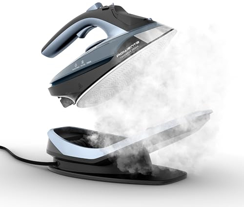 Rowenta Freemove Cordless Iron with Steam, 1600 Watts, Stainless Steel Soleplate, Rapid Heating, Portable Steamer for Clothes, Rechargeable for Wireless Ironing, Handheld Steamer Iron, Blue, DE6730