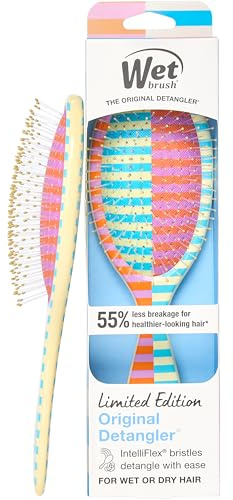 Wet Brush Original Detangler Hair Brush, Flexible Bristles Detangle All Hair Types, Works on Wet or Dry Strands, Ergonomic Handle, Reduces Breakage, Limited Edition, Retro Sport Cream All-Star Stripe