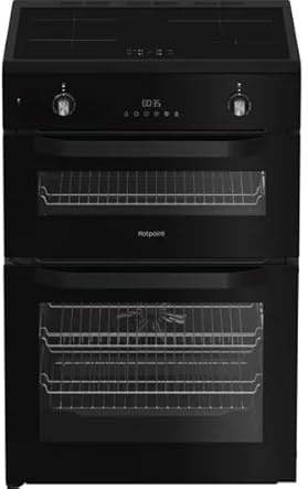 HDE6IDC2B1 Multiflow 60cm Electric Induction Cooker, Freestanding Double Oven, Induction Hob, Multiflow Technology, Catalytic Liners, Fast Heat, Black