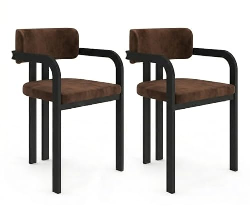 IDMarket - Lot de 2 chaises de Salle à Manger, fauteuils de Table ESMA en métal Noir et Velours Marron avec accoudoirs