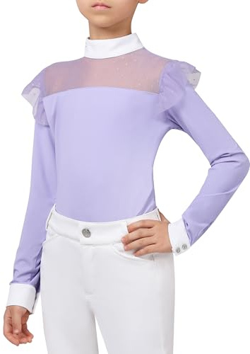 Charmsphere Girls Equestrian Riding Shirt, Breathable Long Sleeve Horse Riding Top for Training & Show, Quick-Dry Lavender XS
