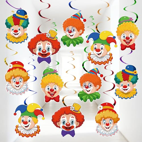 12er Set Clown Girlande Karneval Niedlich Clown Spiral Girlanden Hängende Wirbel Deckenhänger Fasching Luftschlangen für Deckendekoration Partygirlanden für Zirkus Karneval Deko Geburtstag Party