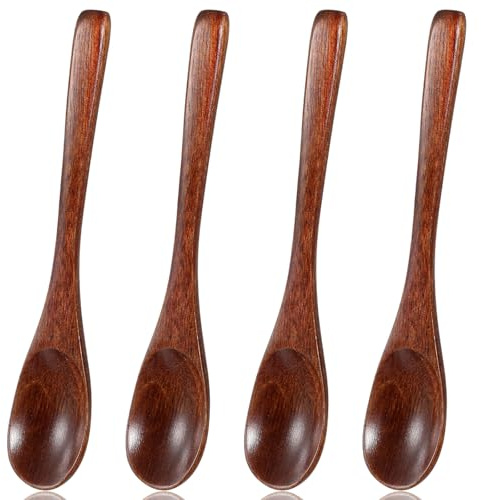 Molain 4 cucchiai in legno per mangiare, piccoli cucchiai in legno da 15,9 cm, cucchiai coreani in legno duro per miele, tè, caffè, zuppe e mescolare utensili da cucina in legno