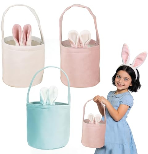 3 Stück Osterkörbchen mit Henkel,Geschenktüten Ostern, Ostertüten Zum Befüllen, Ostertasche Hase Mit Ohren Zum Befüllen, Oster Geschenktüten Ostertüten Aufbewahrung Ostergeschenke Ostern Eier