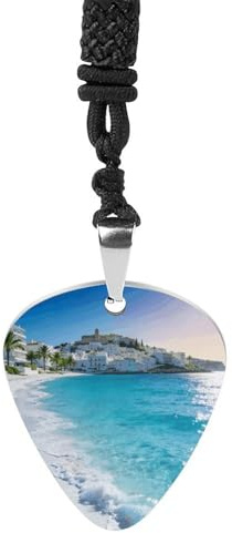 BTCOWZRV Ibiza - Blå gitarr plektrum halsband titan stål gitarr plektrumhållare hänge halsband R&B musik smycken trendigt rockmusik halsband gitarr ukulele plektrum halsband för musikälskare