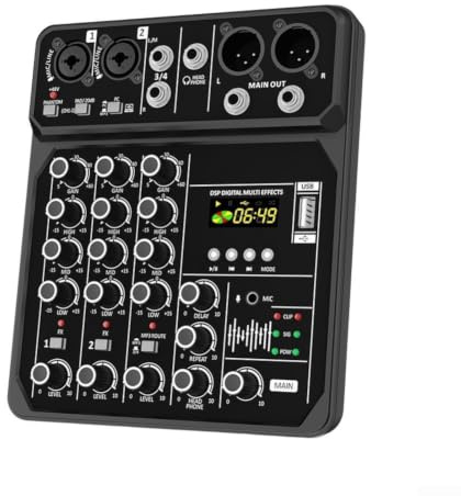 Console de mixage compacte à 4 canaux, lecture MP3 48 V pour les spectacles en plein air, mixeur de musique pour jouer au chant