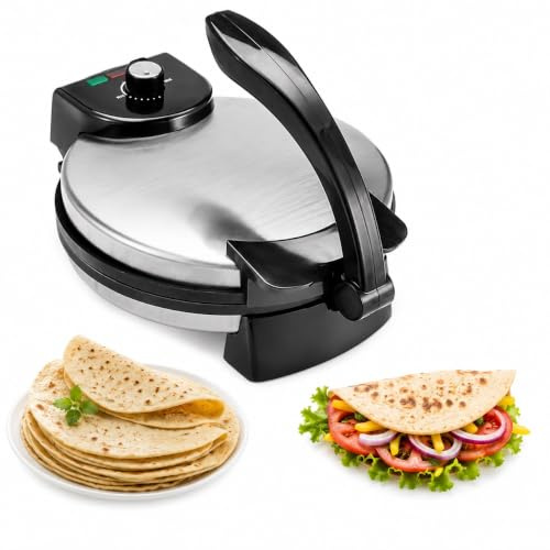 Roti Maker, Máquina Chapati Eléctrica Antiadherente, 1500W | Prensa for tortillas calefactora de doble cara con mango anti-escaldaduras. for pan naan y panes planos caseros