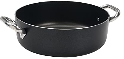 Ollas Agnelli Alblack Cazuela Baja de Aluminio, Espesor de 3 mm, con 2 Asas en Acero Inoxidable, Negro, 24 cm