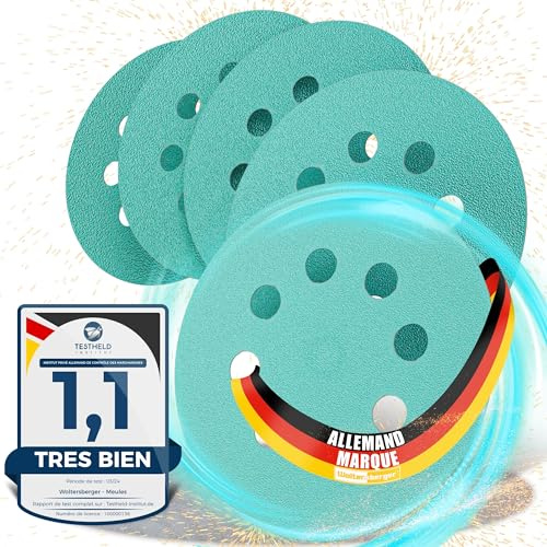 Woltersberger® Exzenter Schleifscheiben Ø 125mm | 8 Loch in grün | Schleifpapier für optimales schleifen, vielseitig einsetzbar, verschiedene Körnungen und Stückzahlen (50 Stück, P320 Körnung)