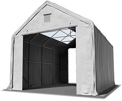 TOOLPORT Lagerzelt 4x8 m/Seitenhöhe 3m mit Oberlichtern Zelthalle PRIMEtex PVC Plane 2300 N grau