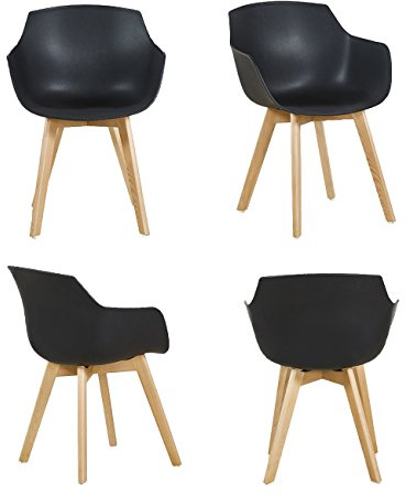 EGGREE Set om 4 matstolar skandinaviska med armstöd och starka bokstolsben, modern design fåtölj för kontor kök vardagsrum, svart