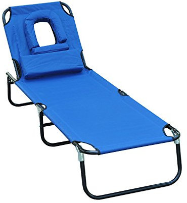 Outsunny Sonnenliege Gartenliege Dreibeinliege Relaxliege mit Lesefenster Gesichtsöffnung Blau