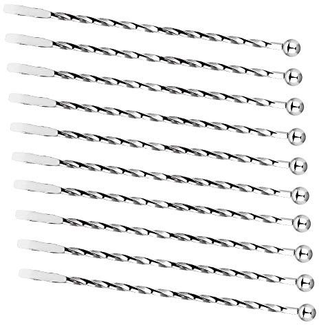 SNAGAROG 10 Stück Cocktail Rührstäbchen Edelstahl Cocktailstäbchen Rostfrei Cocktailspieße 19 cm Cocktailrührer für Mojito, Kaffee, Milch, Silberfarben
