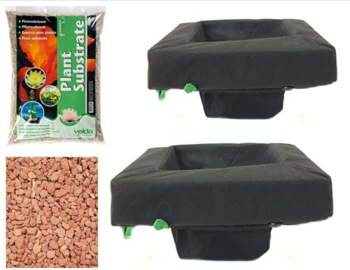 10 (26cm) and 14 (35cm) Square Water Garden Pond Floating Planting Bags with Substrate, Value 2 Pack Floatable Aquatic Plant or Flower Baskets, Aquaponics, Hydroponics, Gardens and Water Features