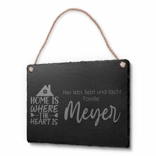Schöne Schiefer Türschilder für die Haustür mit Gravur | Schiefer-Schild mit Kordel zum Aufhängen in ca. 20x15 cm Gravierte Namensschilder Klingelschilder mit Namen oder Texten Herzlich Willkommen