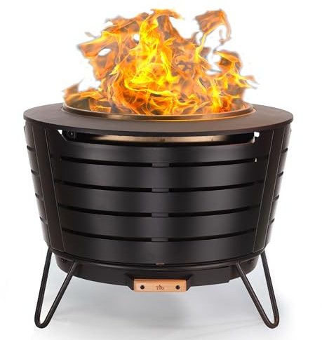 TIKI Patio Smokeless Outdoor Fire Pit, 25-Inch Wood-Burning Bonfire with Removable Ash Pan, Stand, and Weather-Resistant Cover