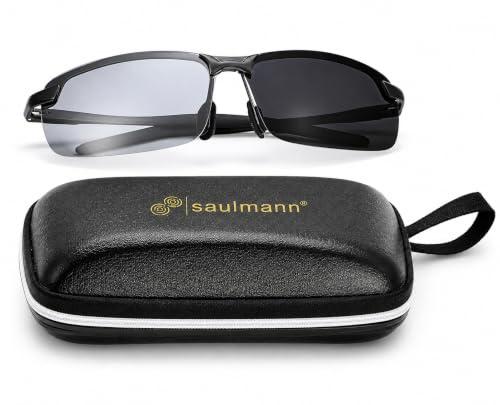 Saulmann® Smart Photochromatische & Polarisierte selbsttönende Sonnenbrille, UV-Schutz, für Fahren, Sport und andere Outdoor Aktivitäten, Ultraleichtes Metal-Gestell – SM7875
