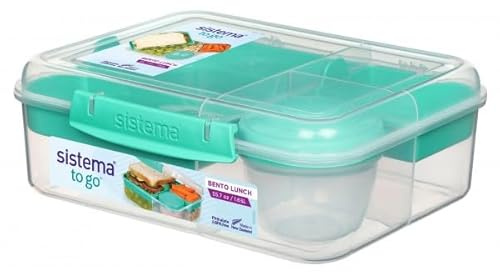 Sistema 4er Pack 21690 Bento Lunchbox To Go, mit Fruit/Joghurt Topf, 1,65 Liter, Farbe - Minze/Blau/Lila