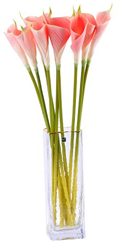 cn-Knight 10 calle artificiali a stelo lungo 66 cm, per decorazione della casa, centrotavola, bouquet da sposa fai da te (rosa con apice verde)