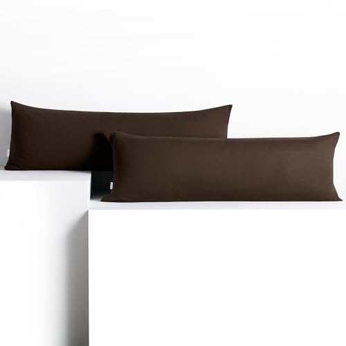 DecoKing 2 Kissenbezüge 40x200 cm Baumwolle Reißverschluss braun Amber, Schokolade