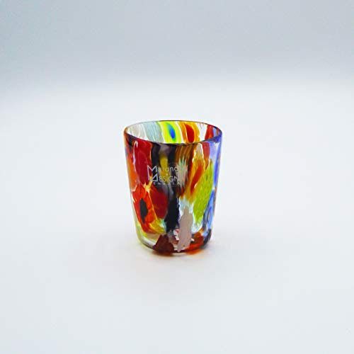 Gobelet style : Millefiori liqueur en verre de Murano ouvert à la main Original Murano Glass Fabriqué en Italie (8 cm)