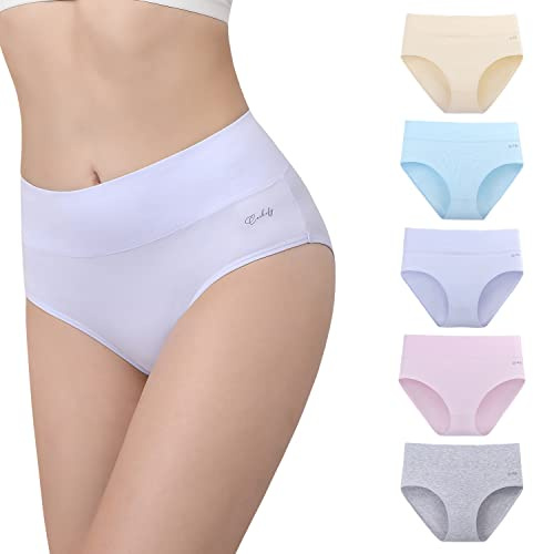 Anqier Underbyxor dam, 5-pack stretch bomull, hög midja, trosor dam, ventilerande trosor, mjuka damunderkläder