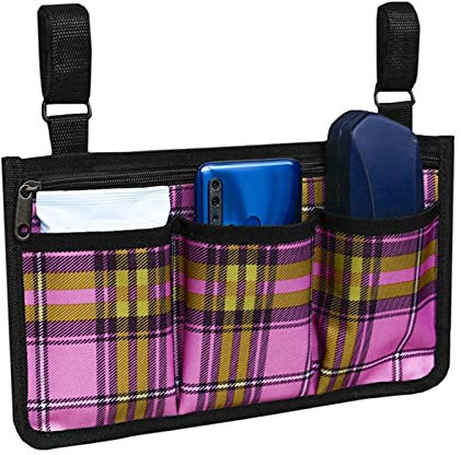 FJZFXKZL Rollstuhltasche, Leichter Trommelbeutel Armlehne Walker Tasche Rollstuhl Rollator Organizer Beutel Für ältere Handicap Walker Zubehör Walker Tasche Zubehör (Color : Red Plaid)