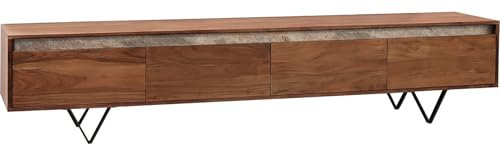 DELIFE TV-Board Stonegrace Akazie Braun Schiefer 240 cm 4 Türen V-Fuß Schwarz Lowboard