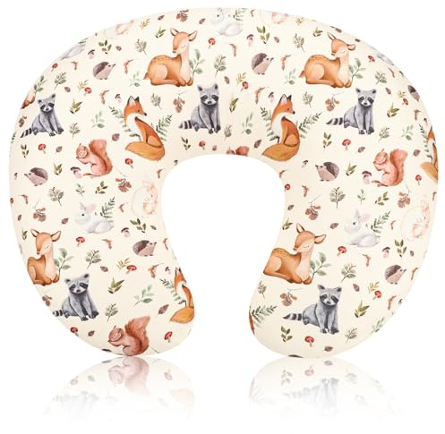 Nursing Pillow Cover for Baby Boy and Girl, Ultra Soft Comfortable Stretchy Removable Slipcover for Newborn Breastfeeding Pillows, Woodland Animals