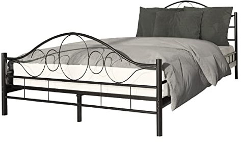 Metallbett Kaziro, Bettgestell mit Lattenrost, Gästebett, Bettrahmen, Rahmen aus Metall mit Kopf-und Fußteil, Metallgestell mit Lattenrost bis 250 kg (Schwarz, 120 x 200 cm)