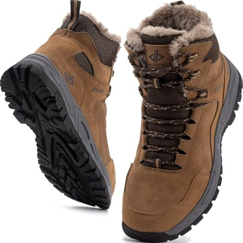 JACKSHIBO Winterschuhe Herren Winterstiefel Damen Warme Gefüttert Stiefel Trekking Wanderschuhe Wasserdicht Rutschfest Schneestiefel Outdoor Winterboots Braun 43EU