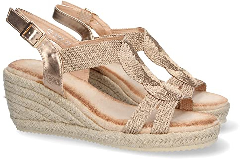 shoes&blues.es 71886 Sandalia de Cuna para Mujer, Comodo, Forrado de Yute, con Pala en T, y Cierre de Hebilla, Primavera Verano 2023 Champan Talla 41