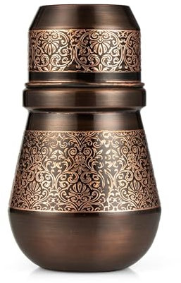 Bedside Water Carafe - Copper Bottle for Drinking Water- Pitcher with Lid - Ayurveda Healing Benefit Heavy Duty Vessel - 34 Oz