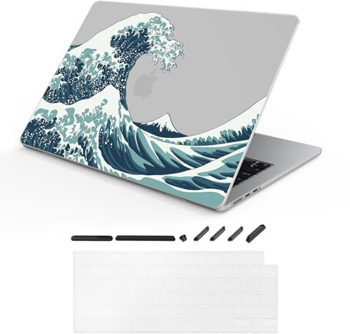 TeDaWen MacBook Hülle Kompatibel mit MacBook Air 15,3 Zoll 2025-2023 Release New (Modell: MacBook Air 15 A3241 M4 A3114 M3 A2941 M2 Chip), Hartschalengehäuse mit Tastaturabdeckung，Meereswelle - 1