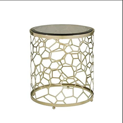 Tables d'appoint Tables d'appoint rondes avec plateau en verre trempé et cadre en acier évidé, tables d'appoint, petite table basse, table de loisirs for salon, chambre, bureau Tables basses de salon