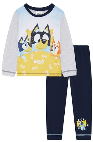 Bluey Boys Long Sleeve Pyjamas, Official Nightwear, 2 Piece Set featuring, Bingo and Bandit, Multicolour, Age 2-3 Years