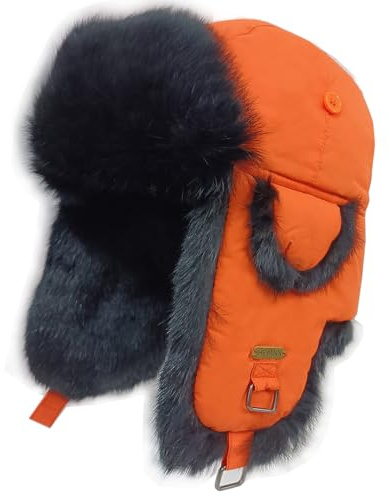 HEYANN Russian Hut Fliegermütze Herren, Kaninchenfell Ushanka Russenmütze Wintermütze Trappermütze Herren Fuzzy Winter Fellmütze mit Ohrenklappen Warme Russenmütze Mütze