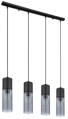Pendelleuchte - Grau - Schwarz matt - Metall - Rauchglas - 4-flammig - 80 x 156 cm