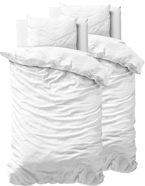 Sleeptime Bettwäsche 4-teilig 100% Baumwolle – atmungsaktiv & hautfreundlich – Oeko-TEX® geprüft, Reißverschluss, pflegeleicht – 2X Bettbezug 135x200 cm + 2X Kissenbezug 80x80 cm – Weiß