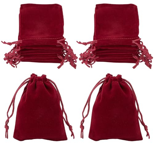Beebeecraft 25 pz 9x7 cm Sacchetti per Gioielli Rosso Scuro Borgogna Rosso Morbido Velluto Sacchetti Regalo con Coulisse per Gioielli (3.5x2.8 Pollici)
