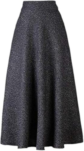 TangDao Falda Larga de Lana para Mujer Cintura Trasera Elastica Falda para Otoño, Invierno y Primavera Cremallera Lateral (XL, Negro)