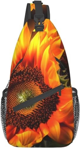 KWQDOZF Sling-Rucksack Umhängetasche Brusttasche orangefarbener Sonnenblumen-Tapetendruck Sling-Tasche für Reisen Sport